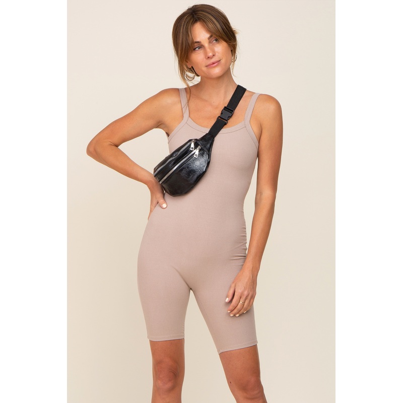 Taupe Rib Knit Sleeveless Romper