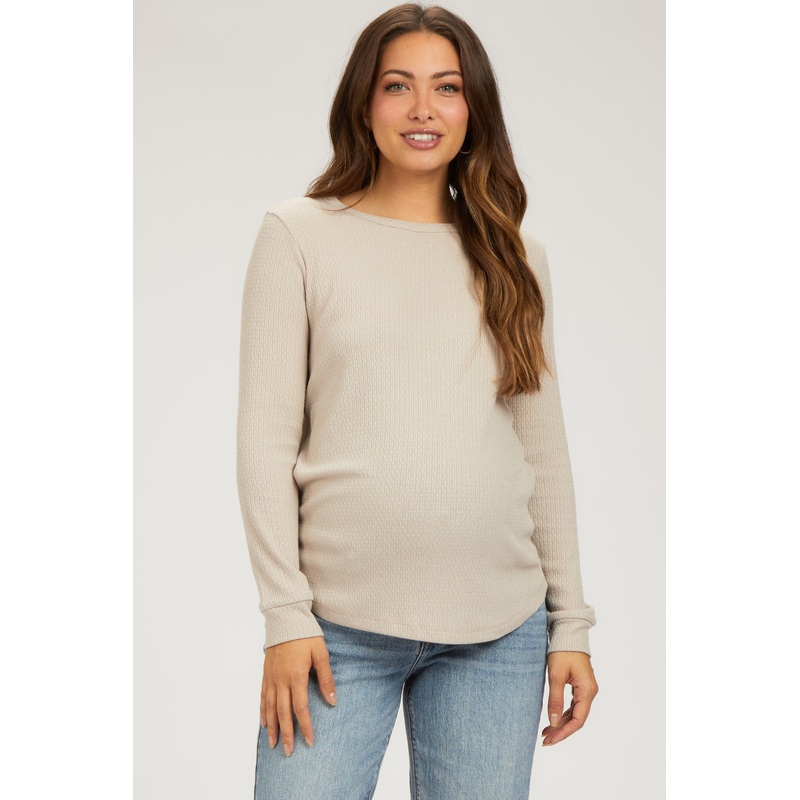 Taupe Ribbed Maternity Long Sleeve Top