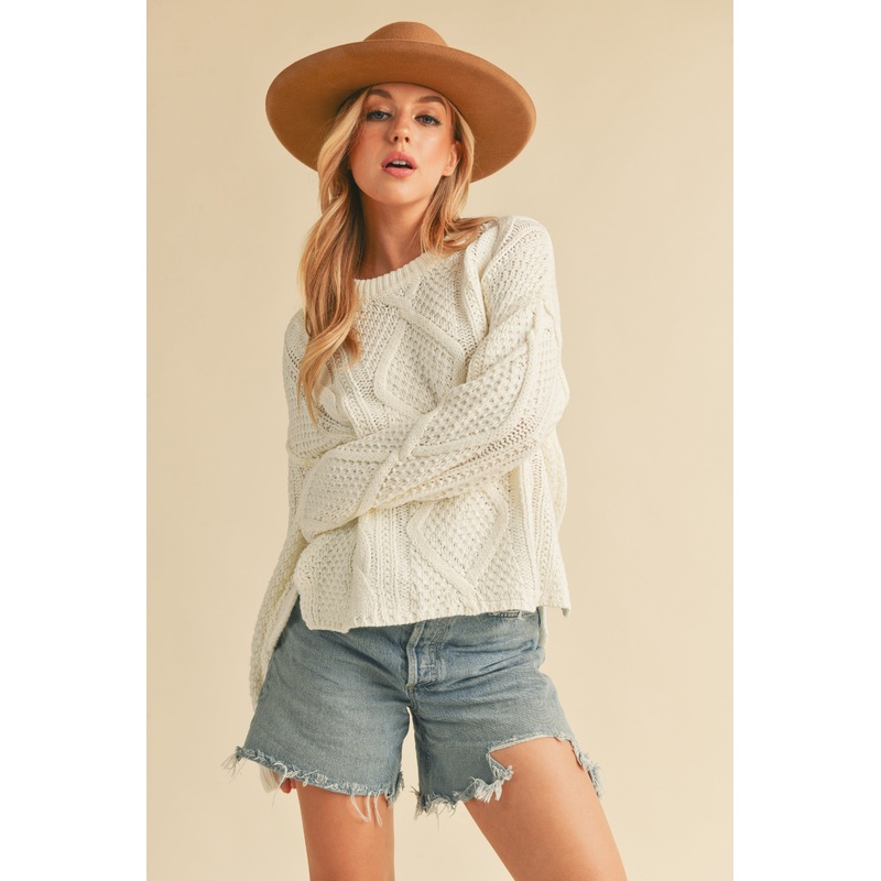 White Cable Knit Sweater
