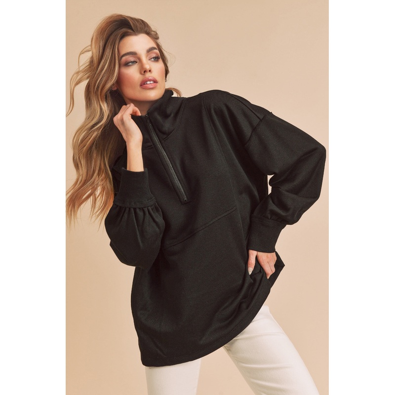 Black Half Zip Pullover Top