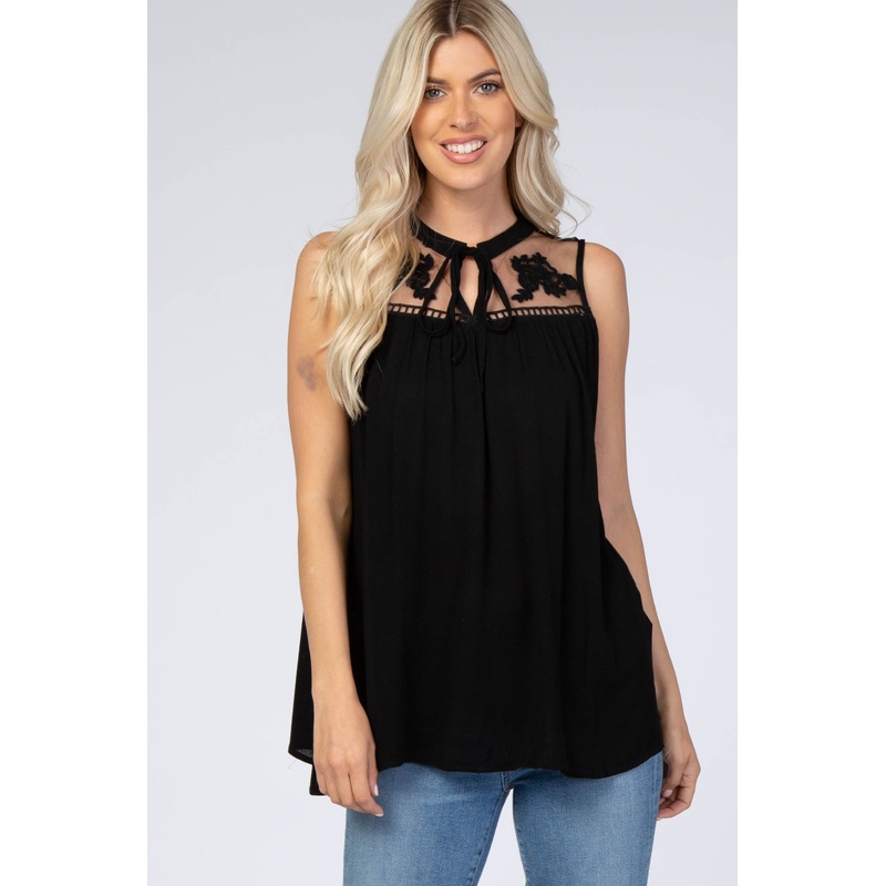 Black Lace Inset Sleeveless Blouse