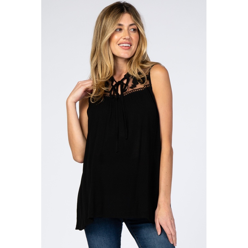 Black Lace Inset Sleeveless Maternity Blouse