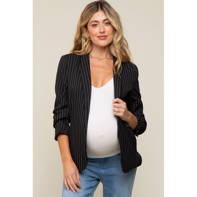Black Pinstriped Maternity Blazer