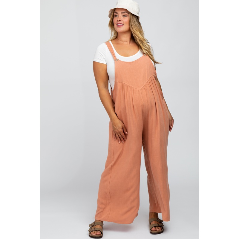 Mauve Linen Maternity Plus Overalls