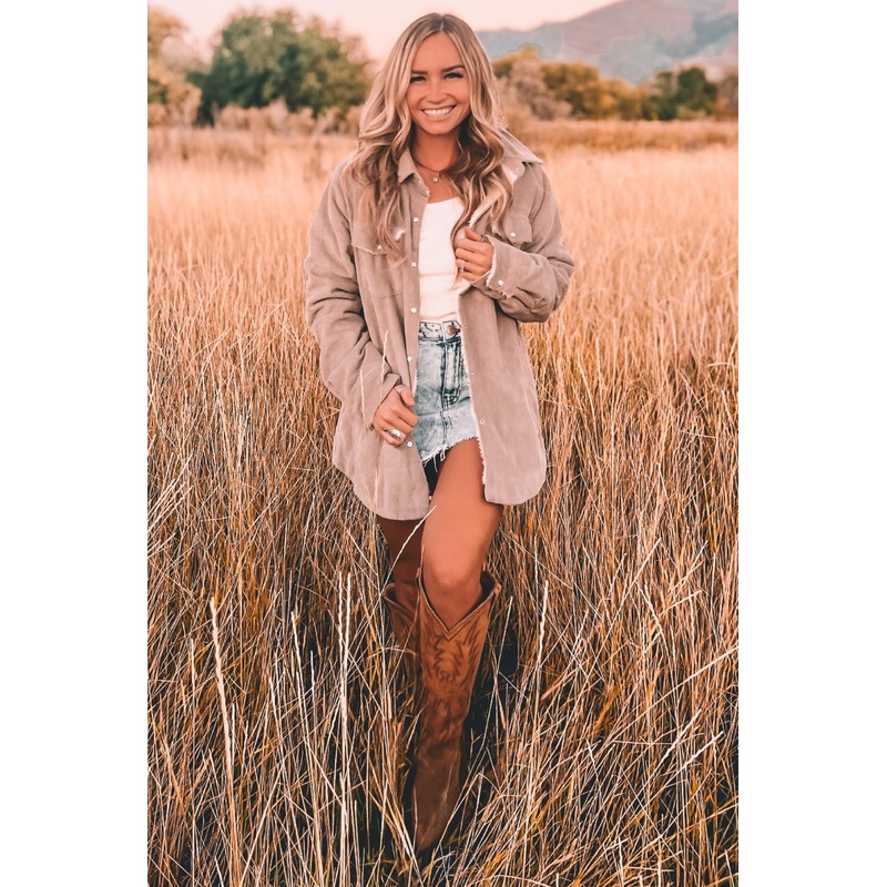 Taupe Corduroy Sherpa Lined Shacket