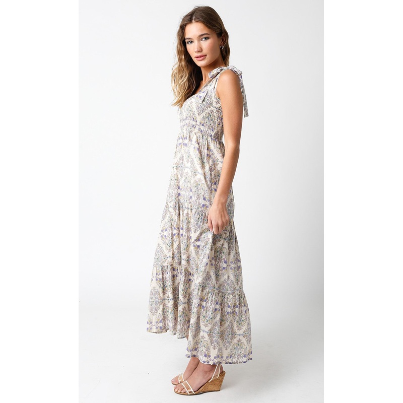 Beige Floral Square Neck Dress