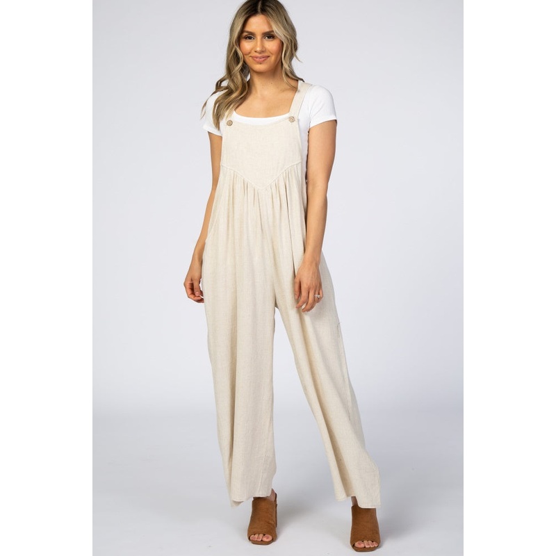 Beige Linen Overalls