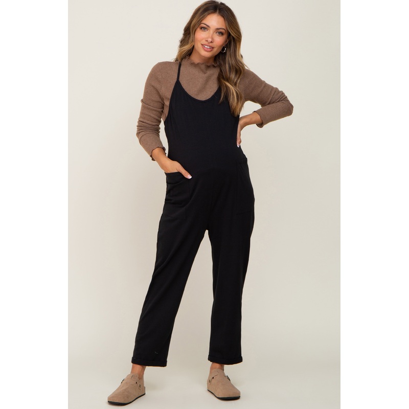 Black Front Pocket Maternity Jumpsuit