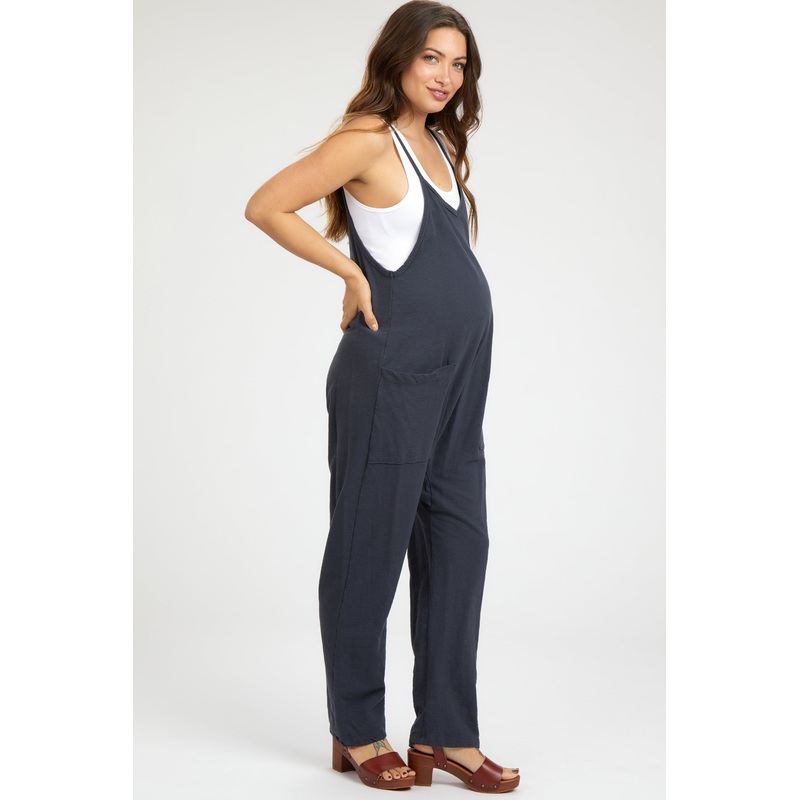 Charcoal Knit Front Pocket Maternity Overall