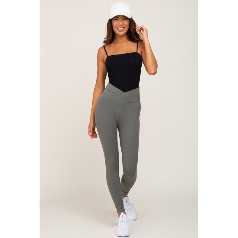 Light Olive Crossover Waist Leggings