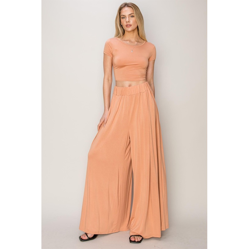 Orange Crop Top Wide Leg Pant Set