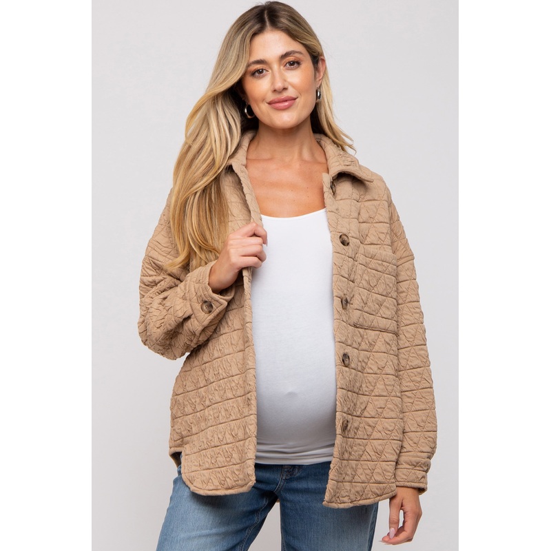 Taupe Quilted Maternity Jacket