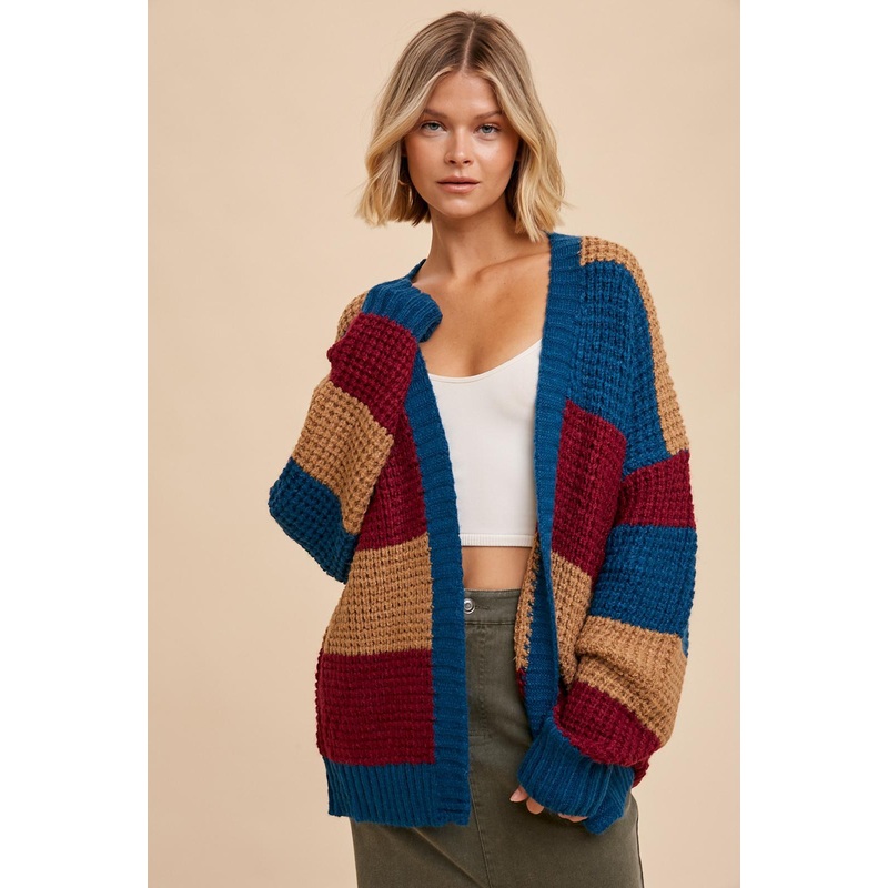 Teal Colorblock Chunky Cardigan