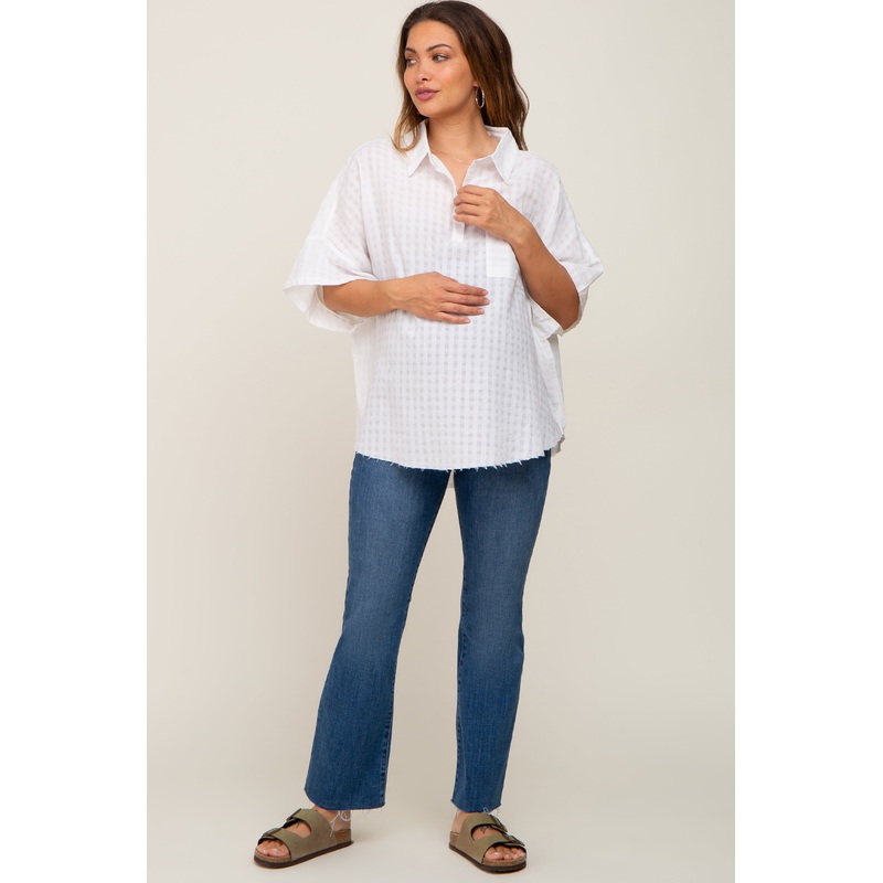 White Striped Collared Maternity Top