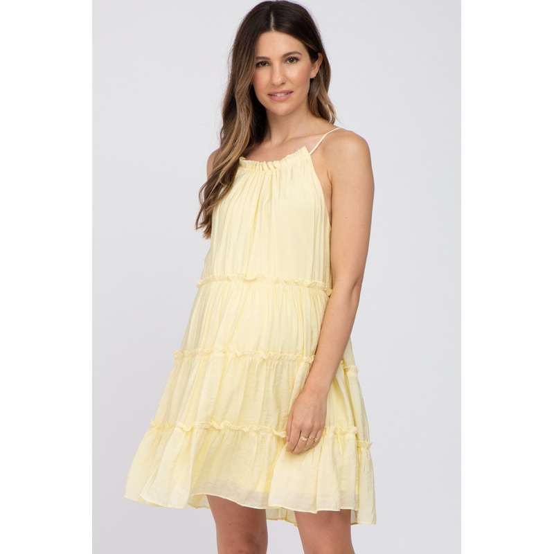 Yellow Tiered Ruffle Accent Maternity Mini Dress
