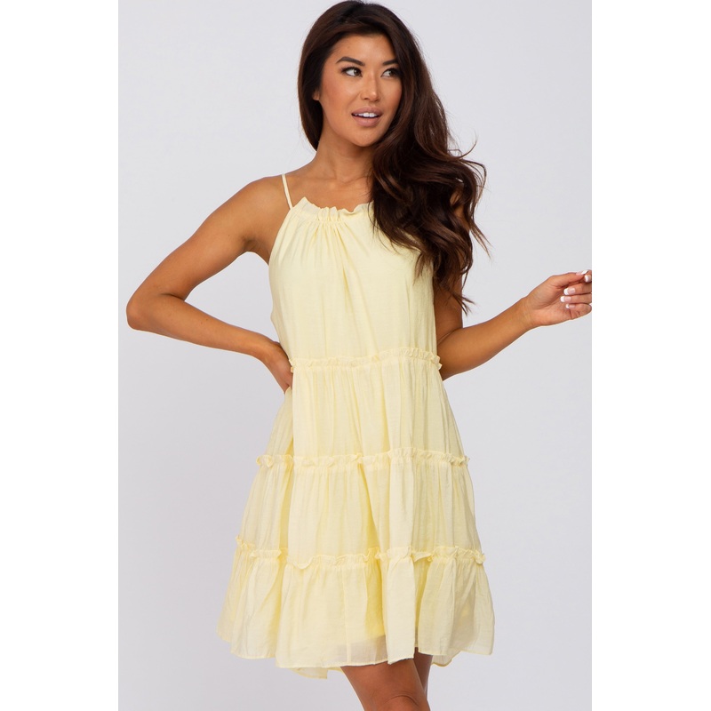 Yellow Tiered Ruffle Accent Mini Dress