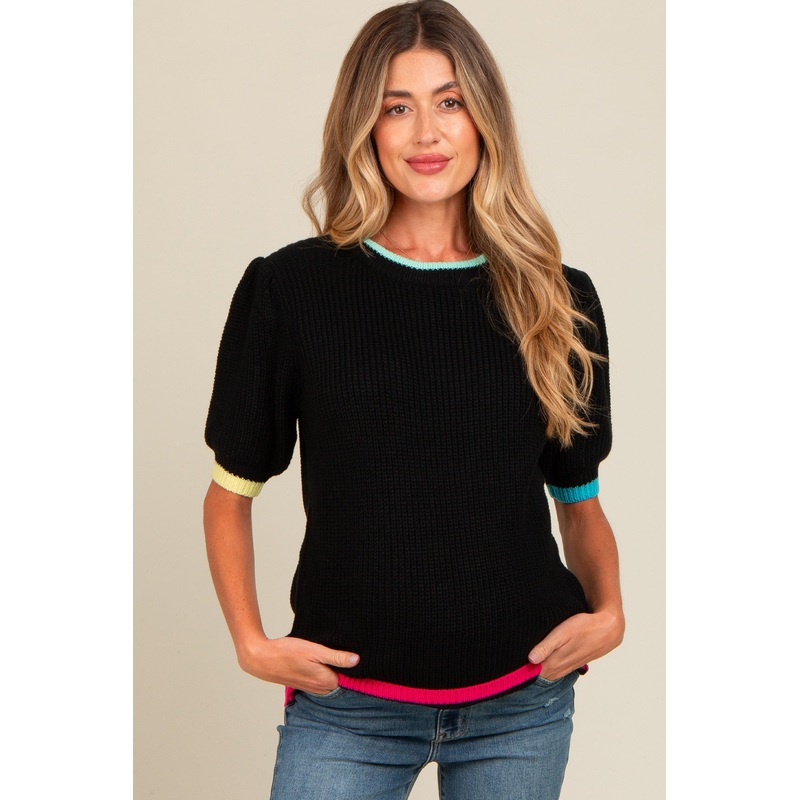 Black Contrast Band Maternity Sweater