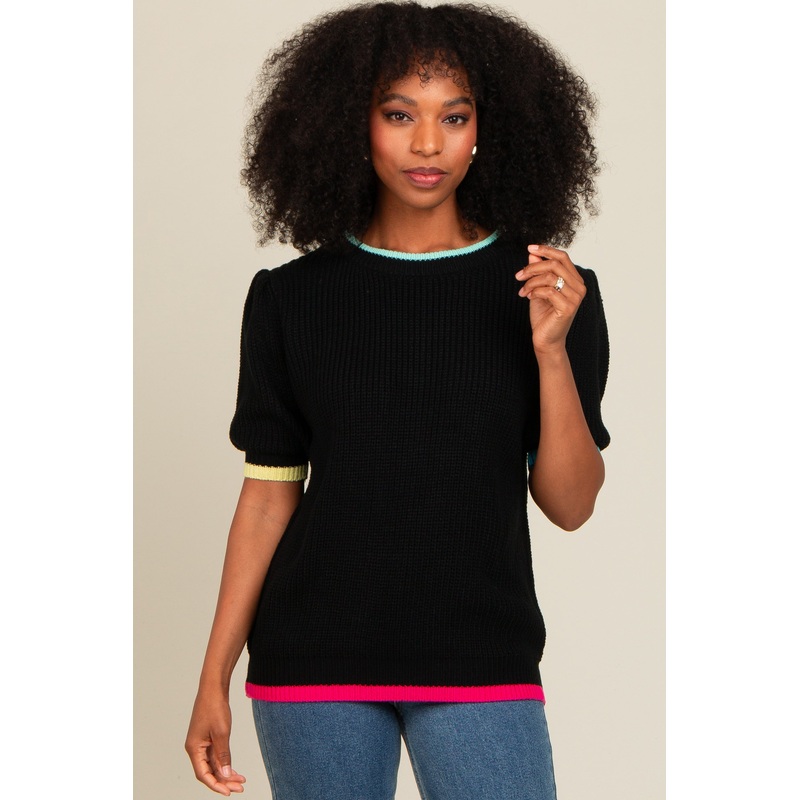 Black Contrast Band Sweater