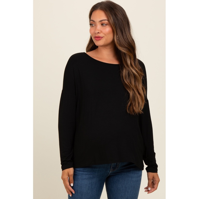 Black Drop Shoulder Maternity Long Sleeve Top