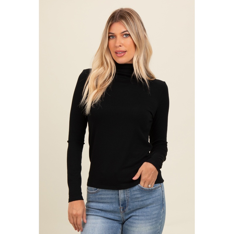 Black Mock Neck Long Sleeve Top