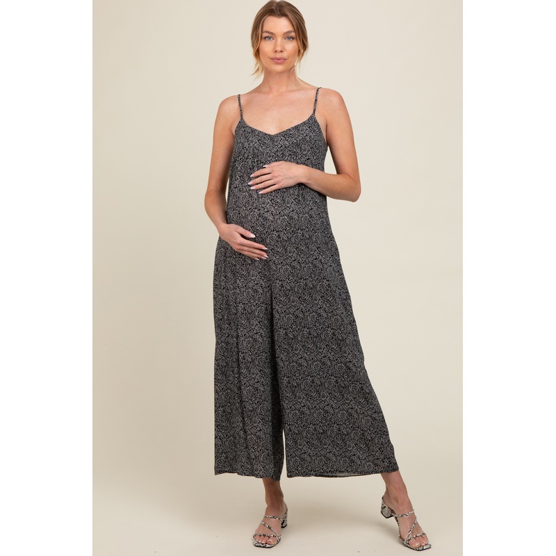 Black Paisley Print Maternity Jumpsuit