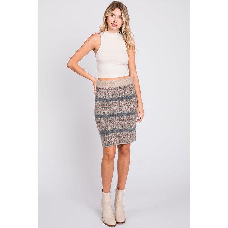 Multi Colored Fair Isle Printed Knit Mini Skirt