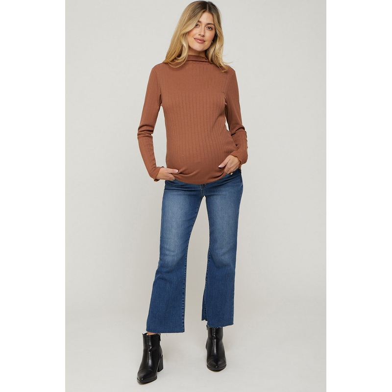 Navy Blue Raw Hem Crop Flare Maternity Jeans