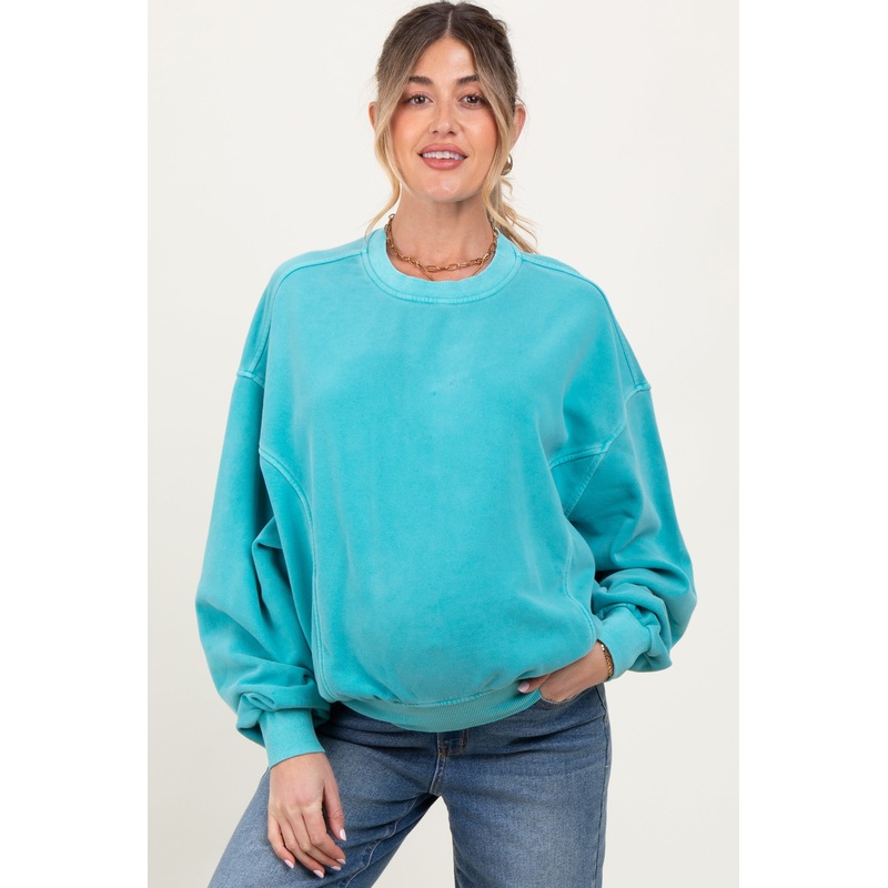 Turquoise Fleece Drop Shoulder Maternity Sweatshirt