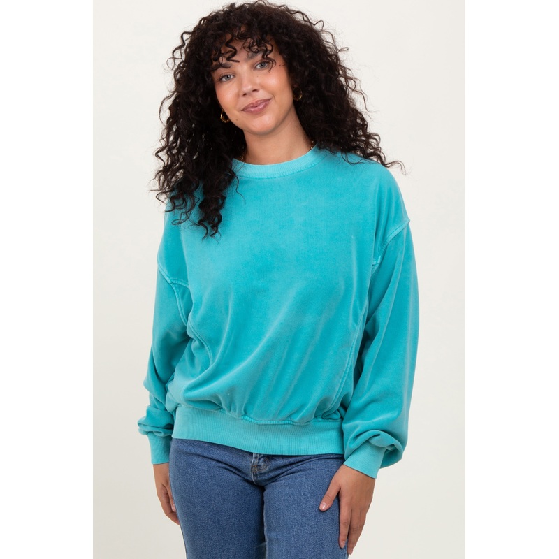 Turquoise Fleece Drop Shoulder Sweatshirt