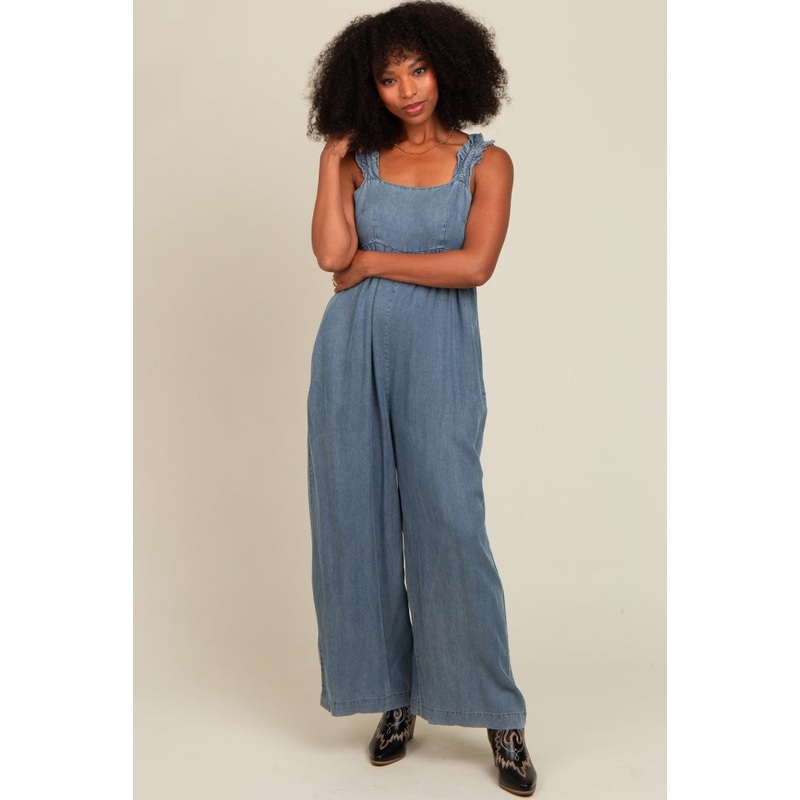 Denim Chambray Cutout Jumpsuit