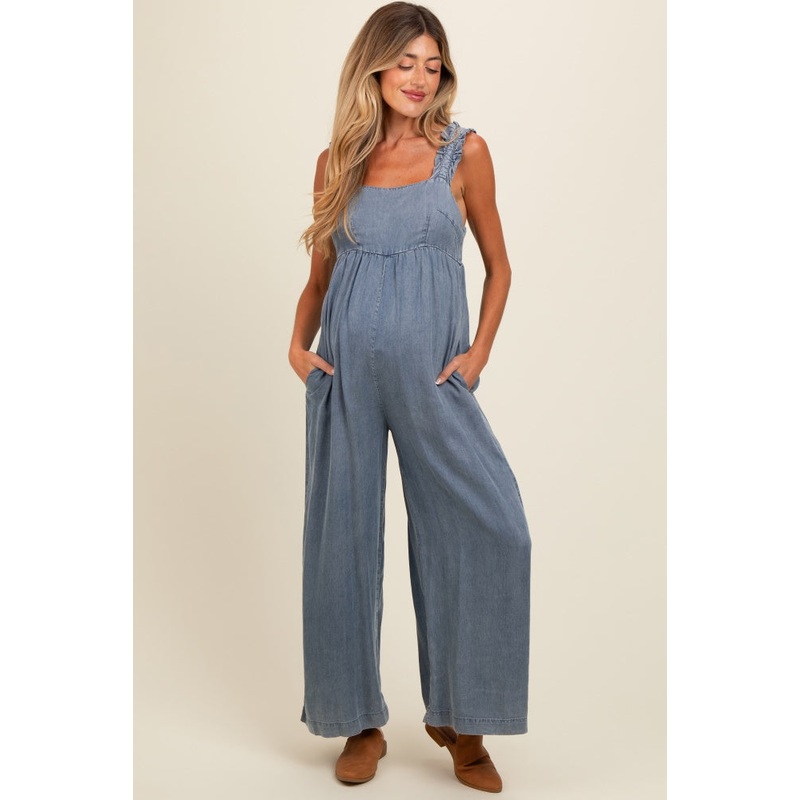 Denim Chambray Cutout Maternity Jumpsuit