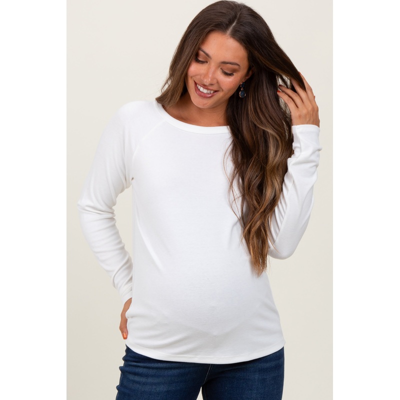 White Raglan Long Sleeve Maternity Top