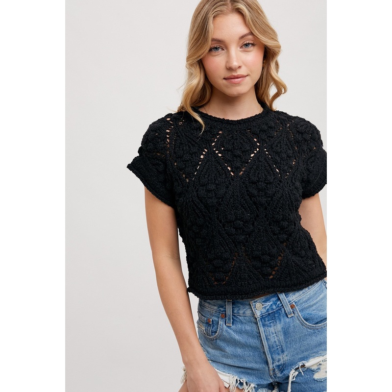 Black Knit Sweater Short Sleeved Pullover