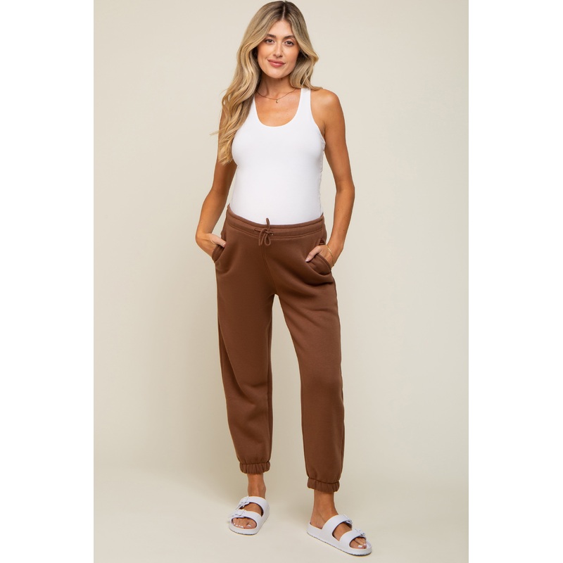 Brown Basic Fleece Maternity Sweatpants