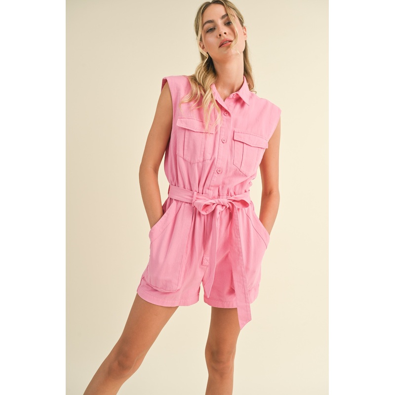 Cool Pink Button Up Cargo Romper