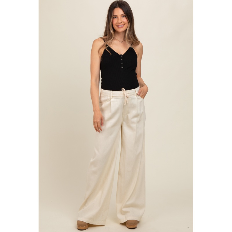 Ivory Drawstring Wide Leg Maternity Pants