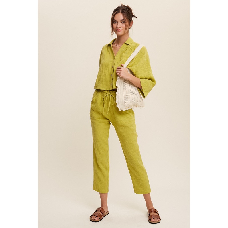 Light Green Long Sleeve Button Down And Long Pants Sets