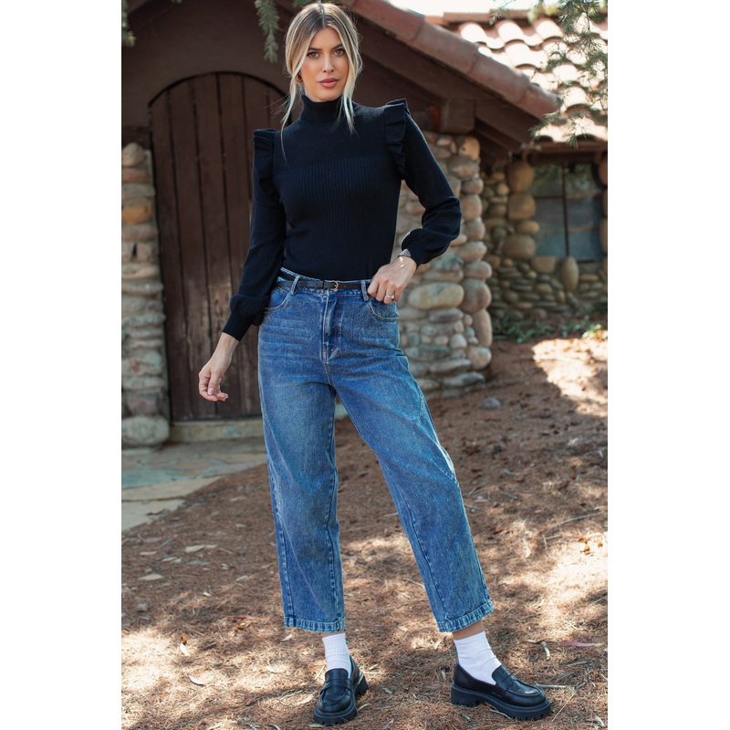 Medium Wash Mid Rise Barrel Jeans