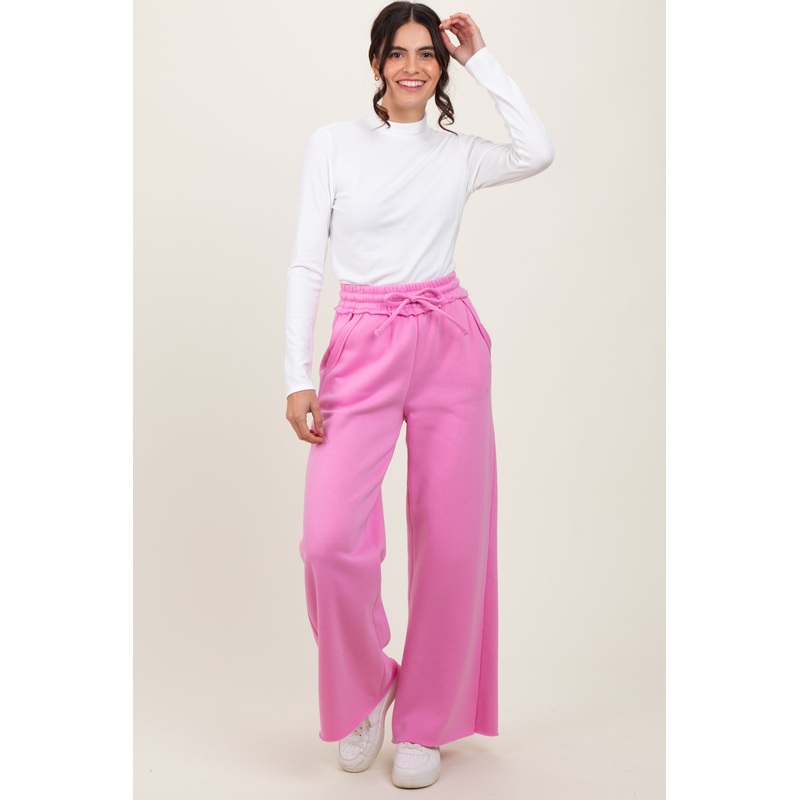 Pink Exposed Seam Wide Leg Sweatpants