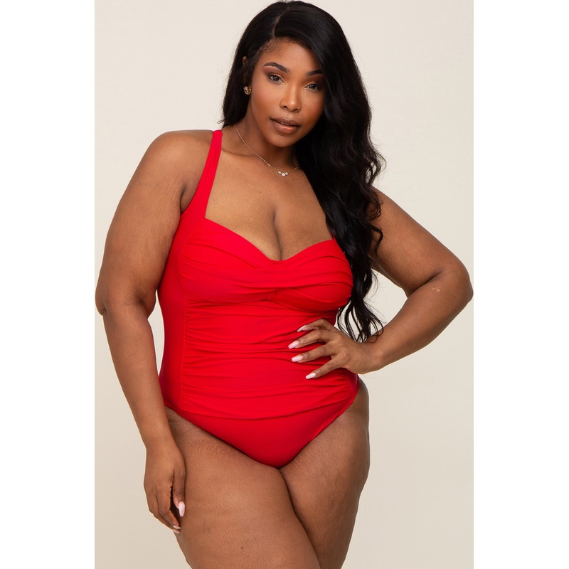 Red Plus Ruched One Piece Swimsuit