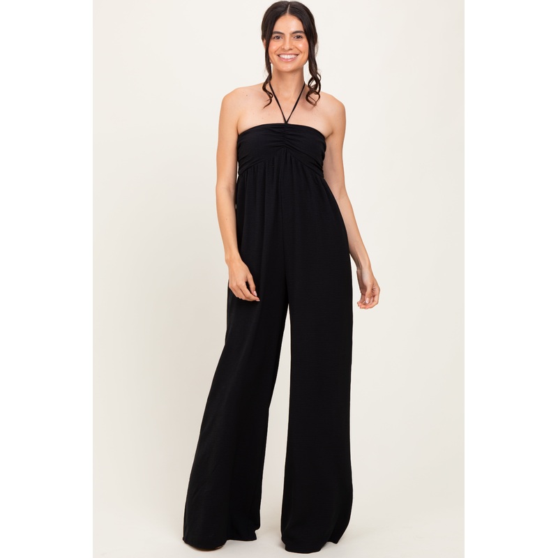 Black Halter Neck Wide Leg Jumpsuit