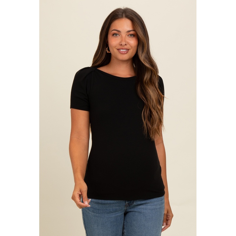 Black Puff Sleeve Maternity Top
