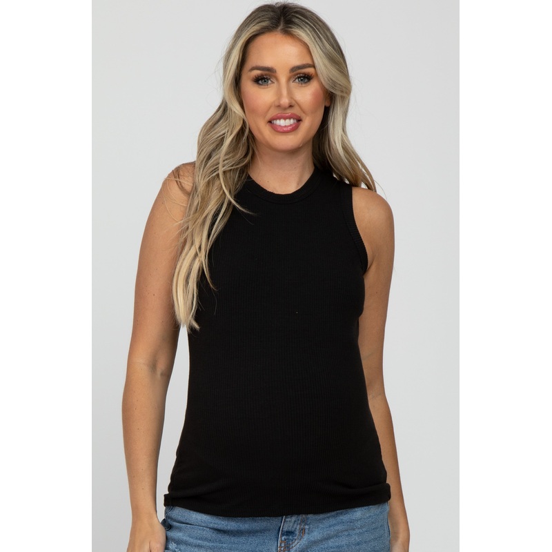 Black Ribbed Maternity Tank Top