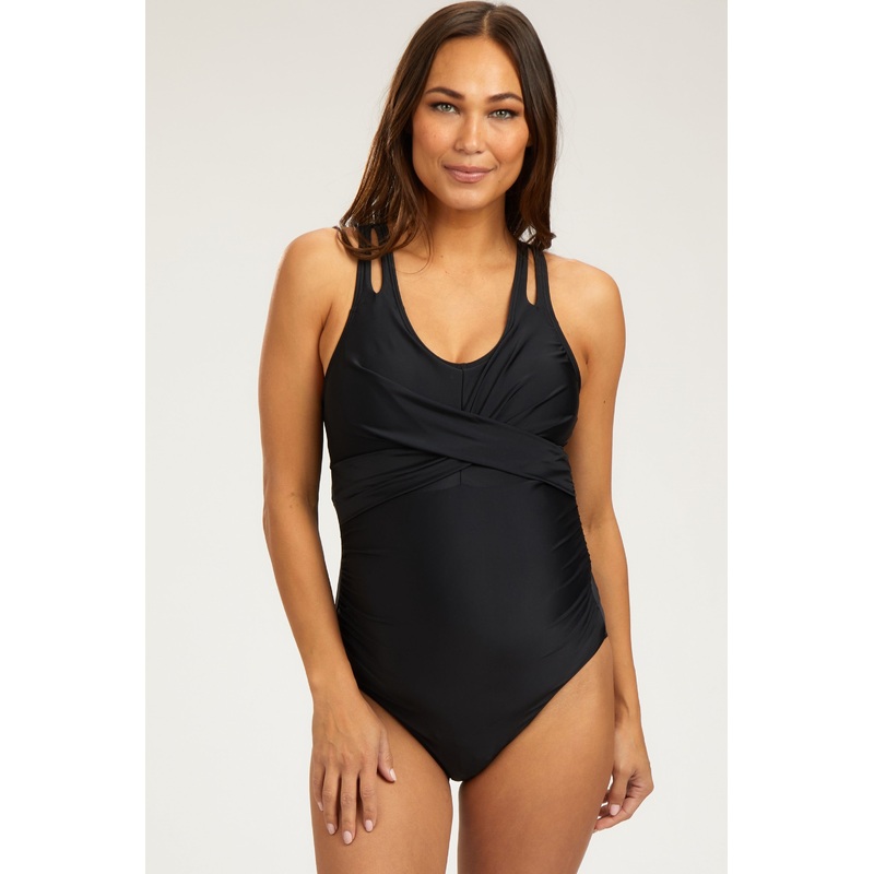 Black Twist Front Back Cutout Maternity One Piece Swimsuit