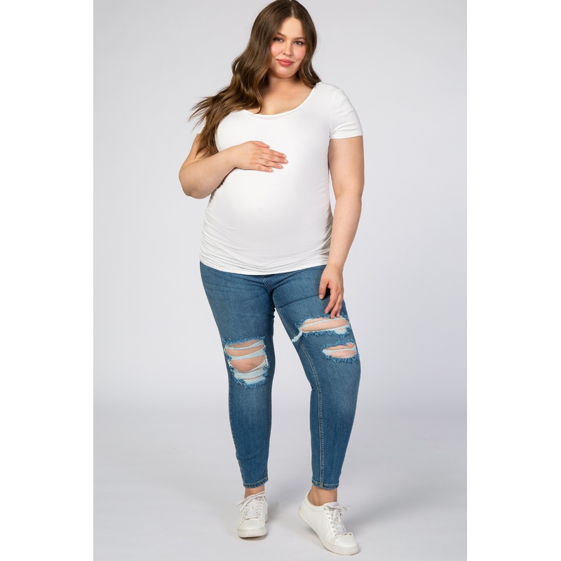 Light Blue Distressed Maternity Plus Skinny Jeans