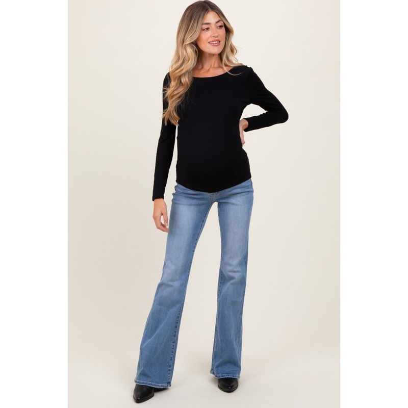 Light Blue Vintage Wash Flare Maternity Jeans