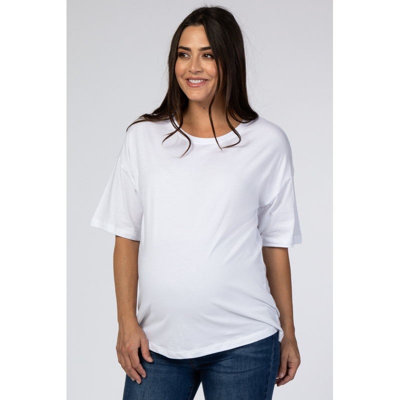 White Basic Short Sleeve Maternity Tee
