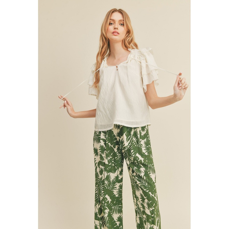 White Layered Ruffle Sleeve Top