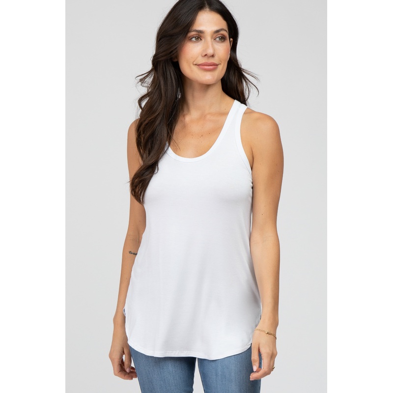 White Racerback Curved Hem Tank Top